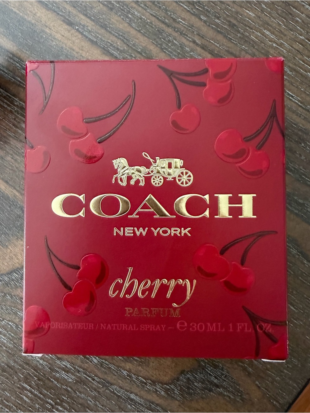 Coach Cherry Parfum Box in Red with Gold Accents